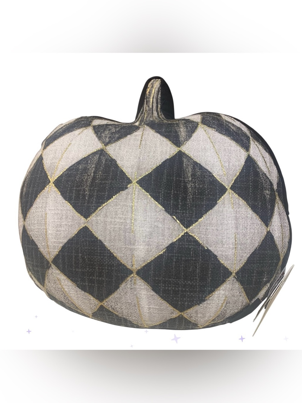 Cynthia Rowley Black White Gold Diamond Pumpkin Decorative Pillow Halloween NWT